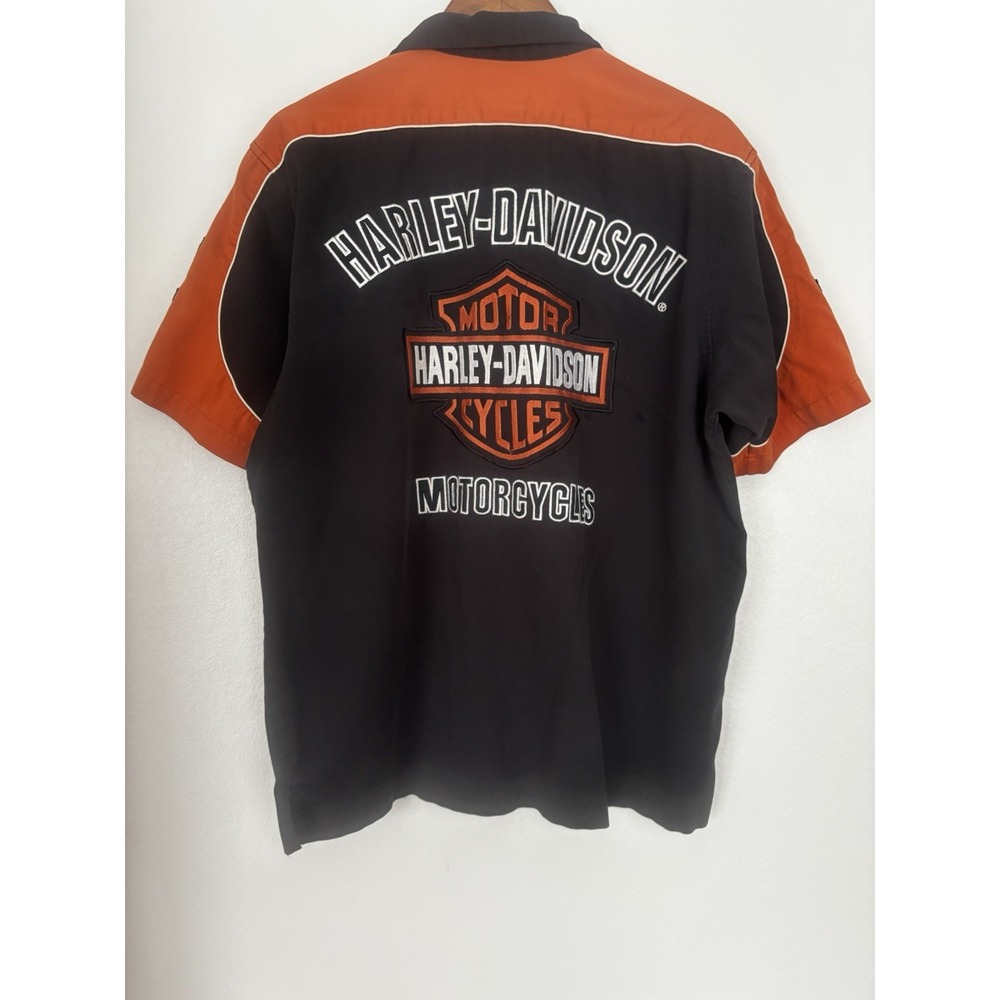 Harley Davidson Mens Large Short‎ Sleeve Collector Shirt Button Up Orange Black